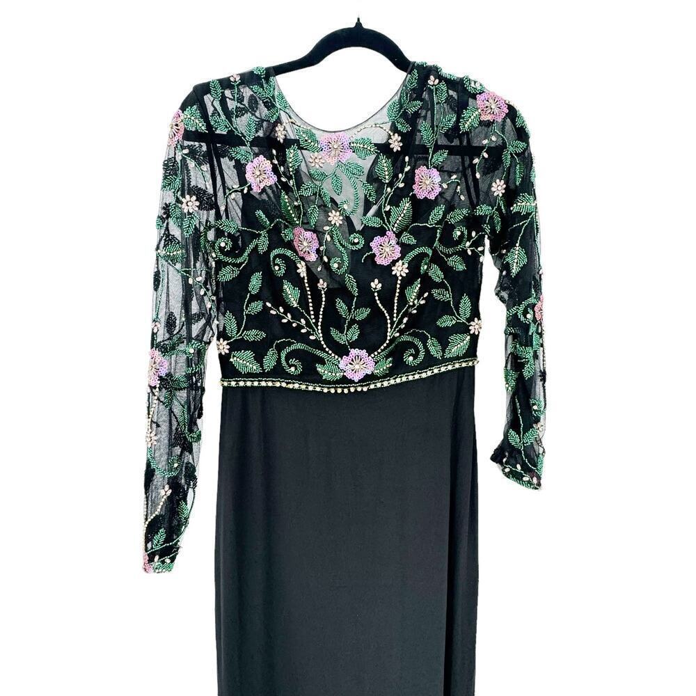 Mac Duggal 67870 Illusion Neckline Beaded Jersey Dress Black/Multi Size 6 NWT - Picture 6 of 12